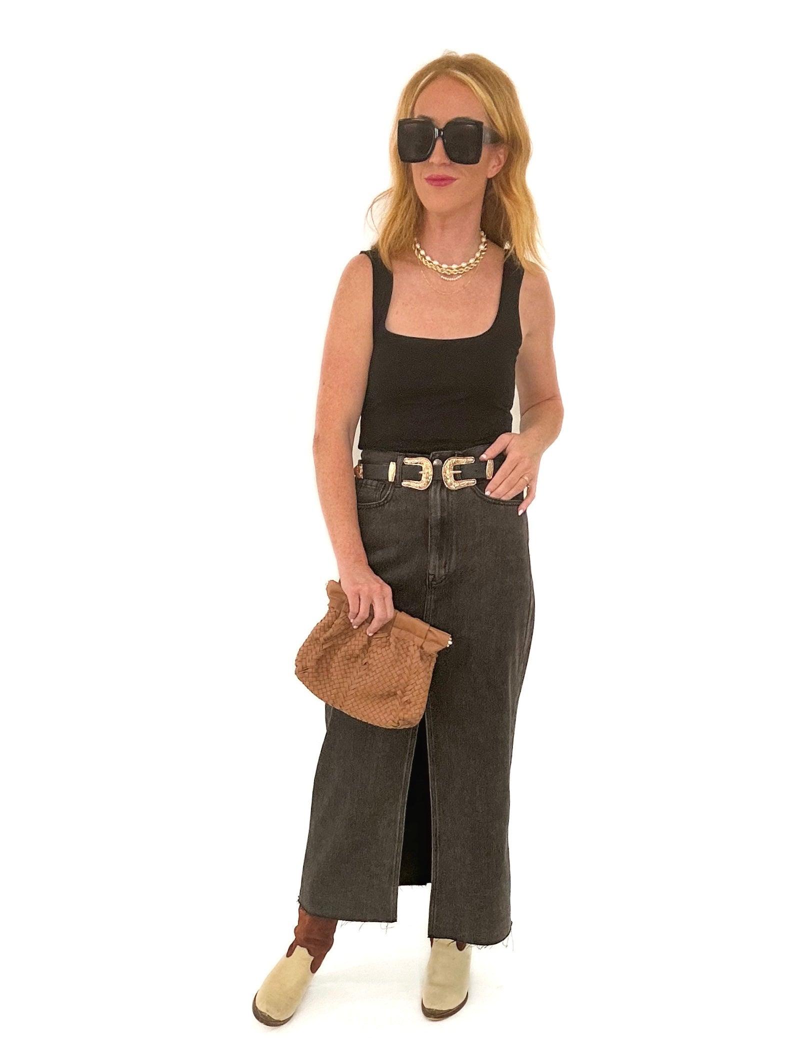 black wash denim skirt