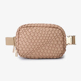 woven belt bag in taupe