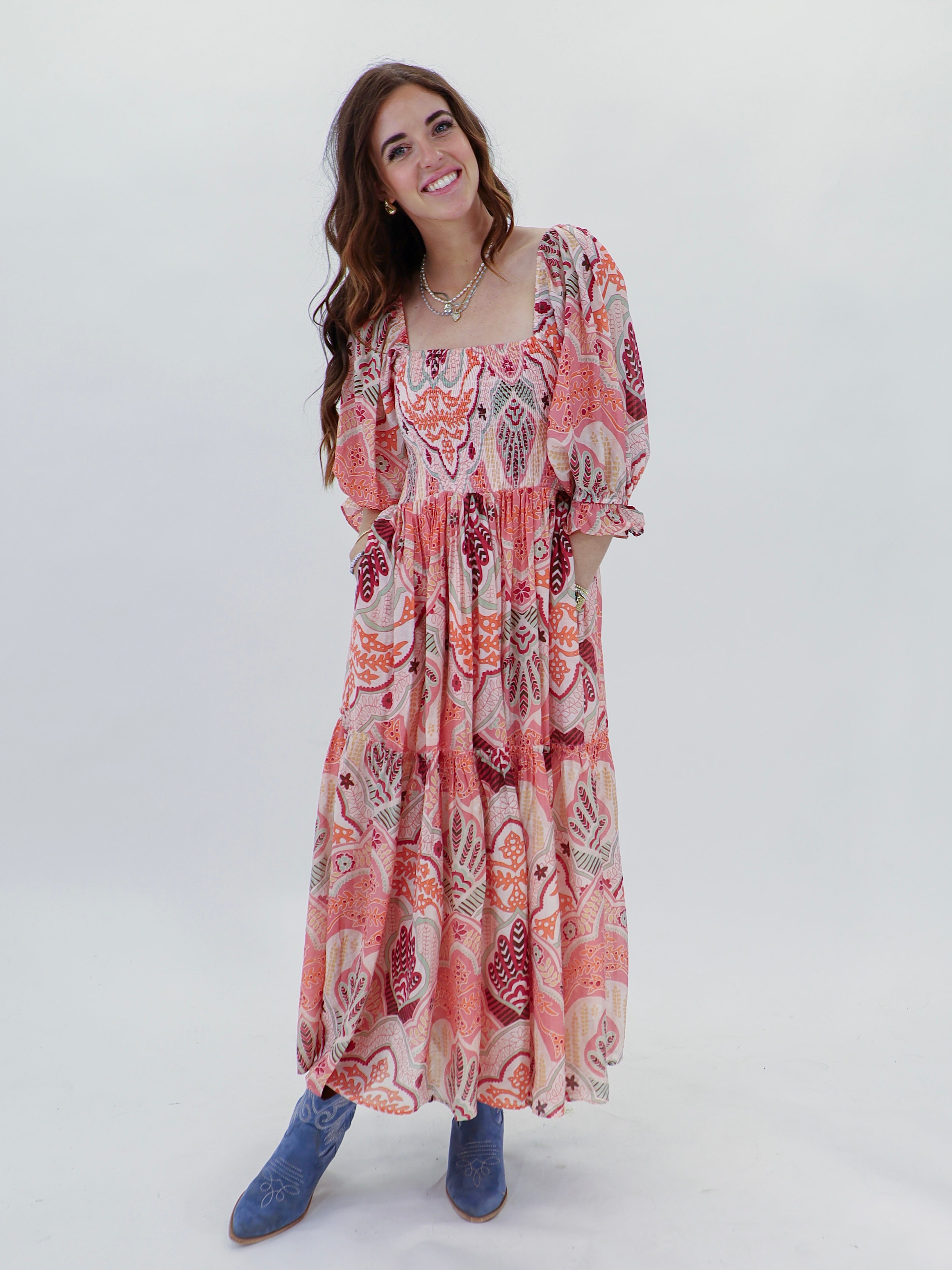 Stretchy chest pink dress