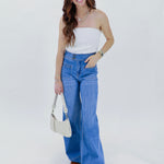 Wide leg blue denim