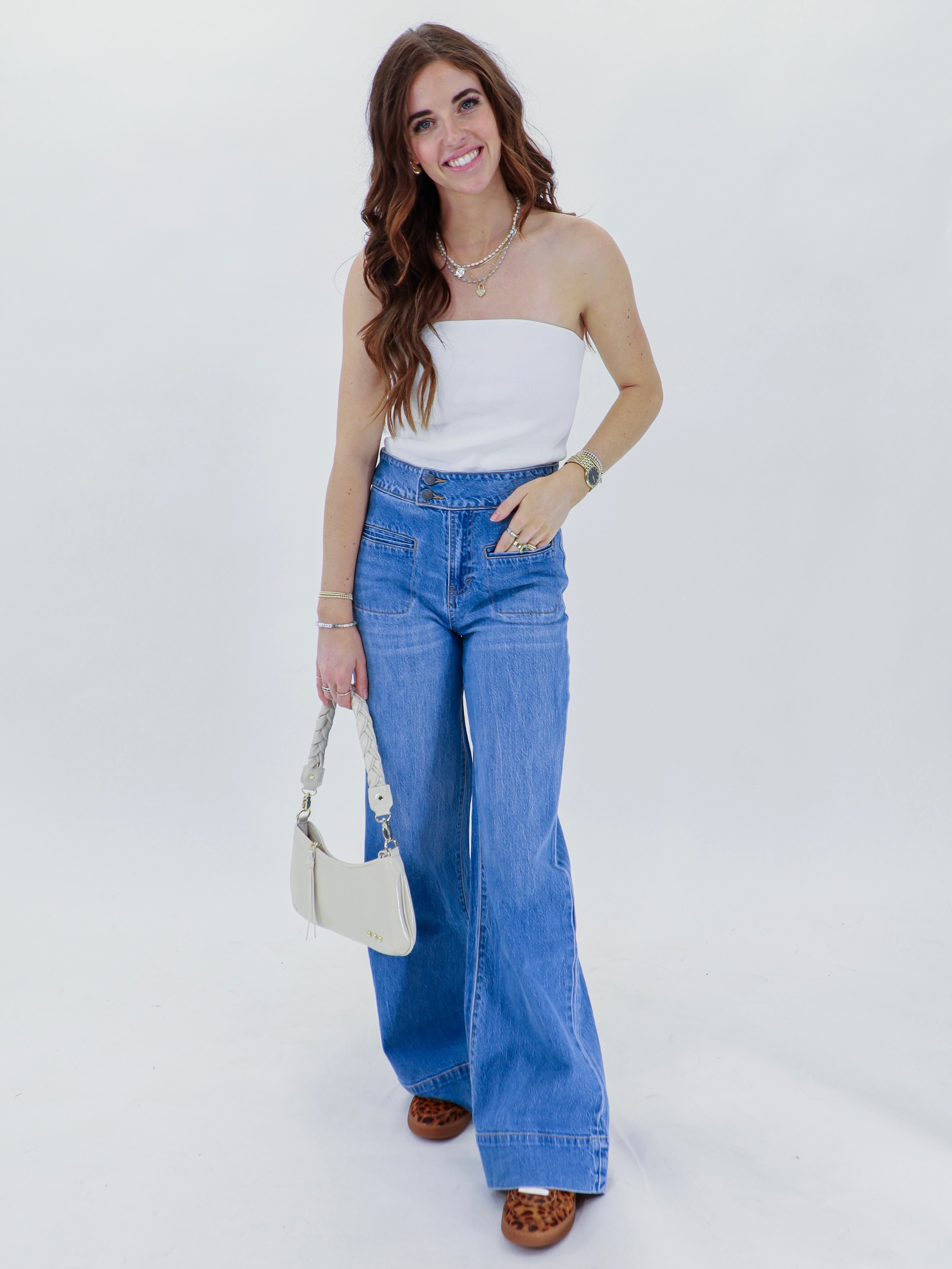 Wide leg blue denim