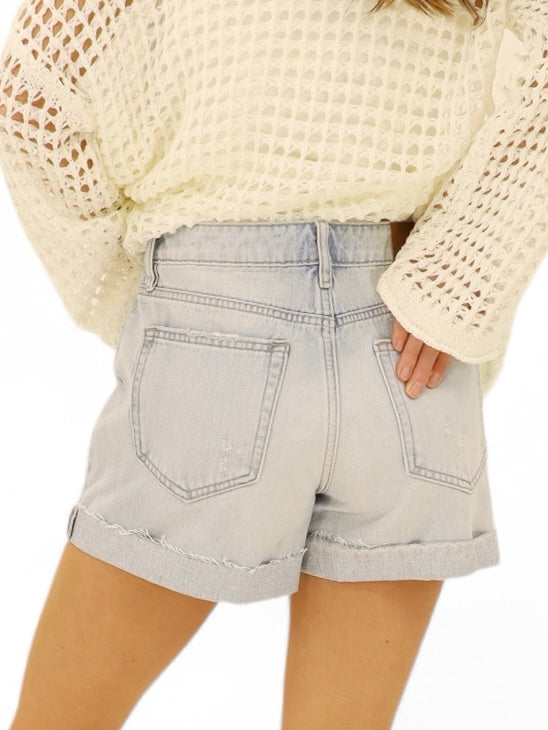 No distress denim shorts