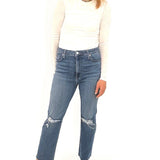 raw hemed fitted jeans