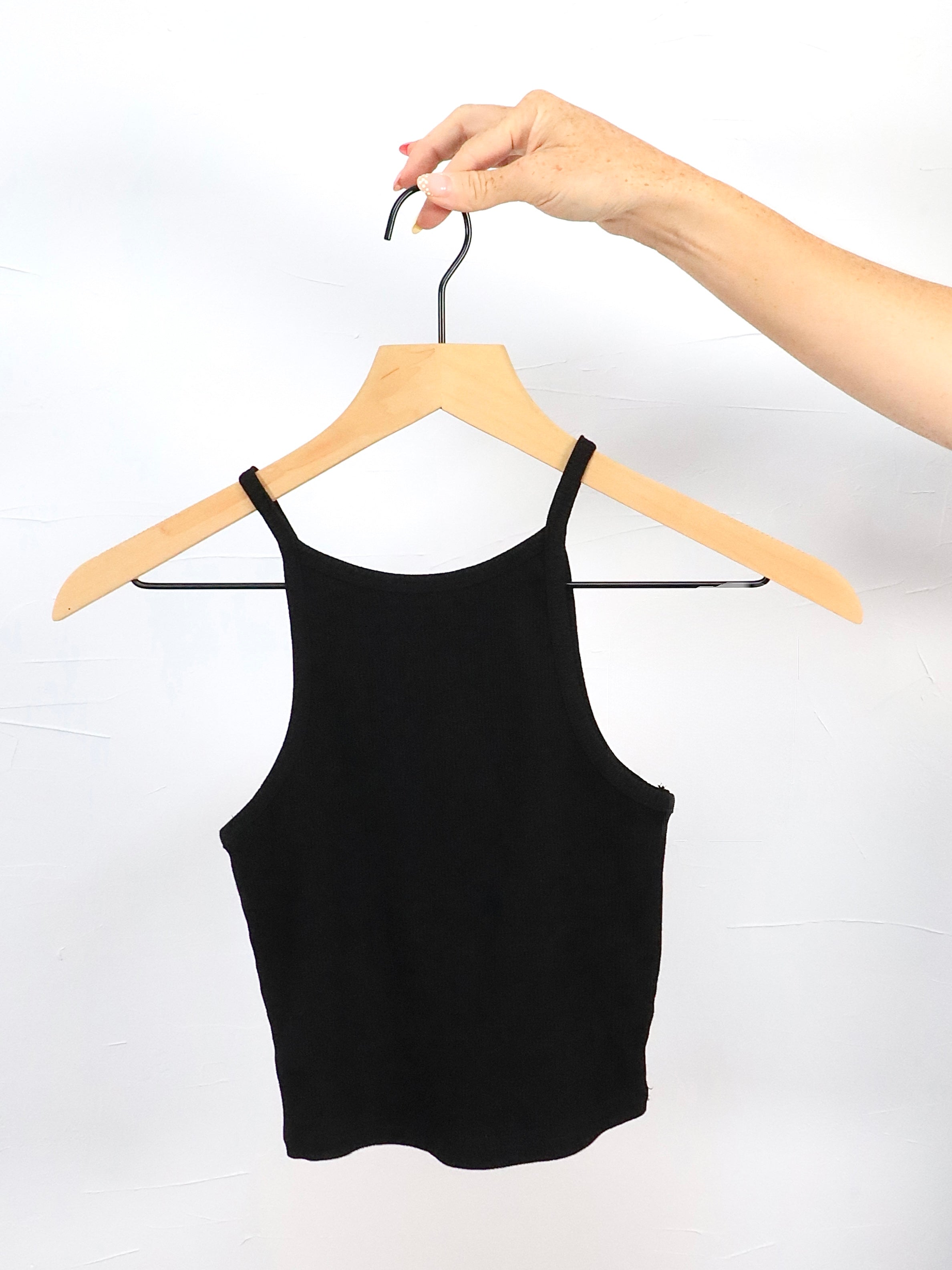 Women's Sleeveless Tank Top - Black Long Crop, Small