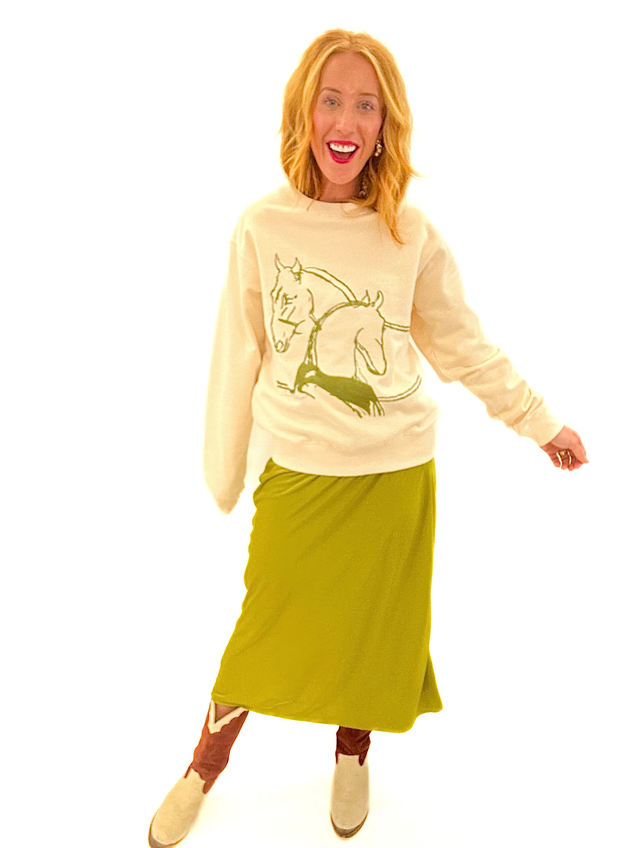 Casual crewneck 
Green and ivory