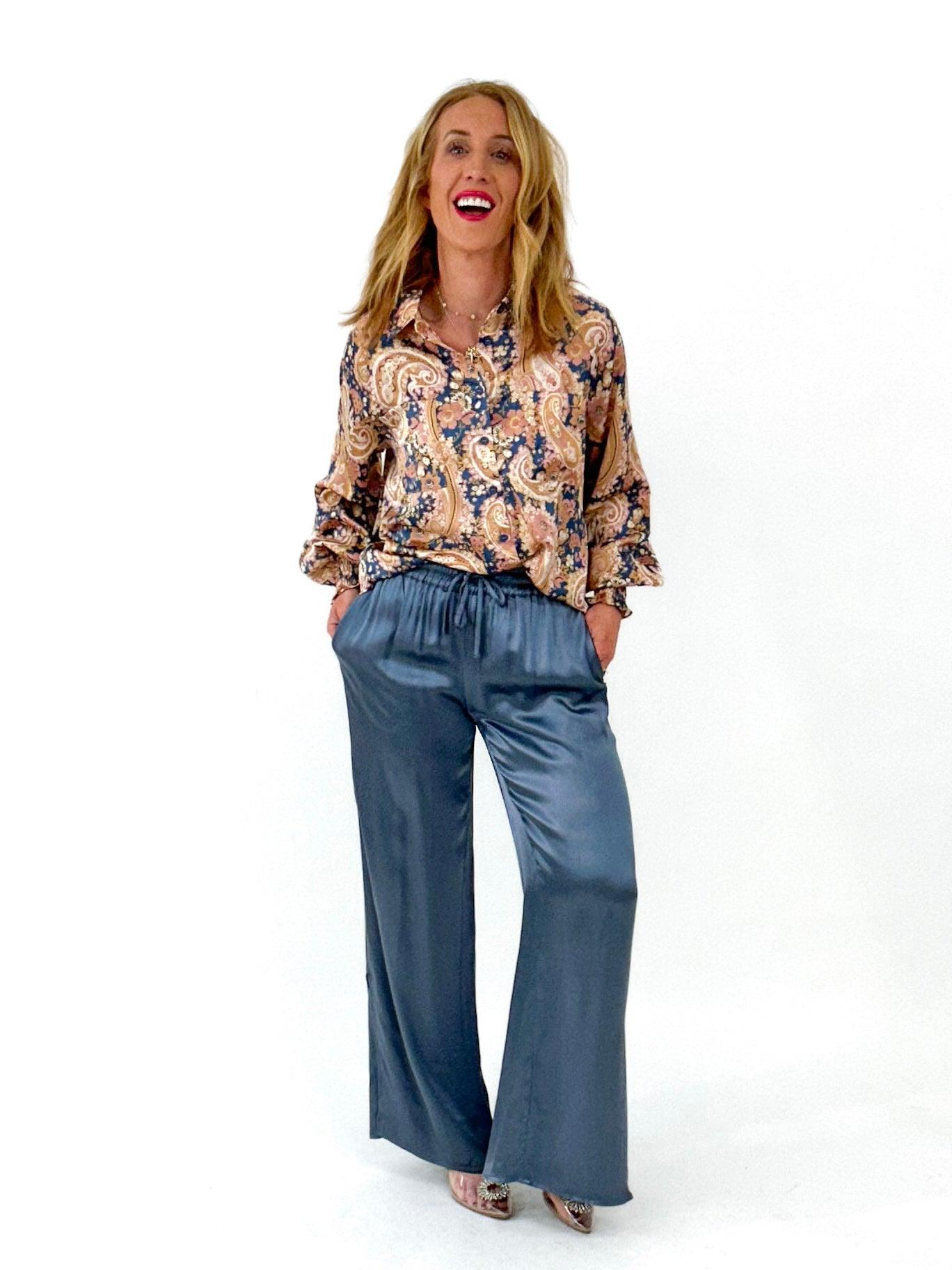blue satin pant