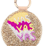 Pink and gold beaded keychain