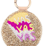 Pink and gold beaded keychain