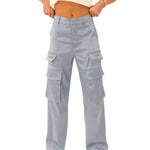High waisted blue silk pant