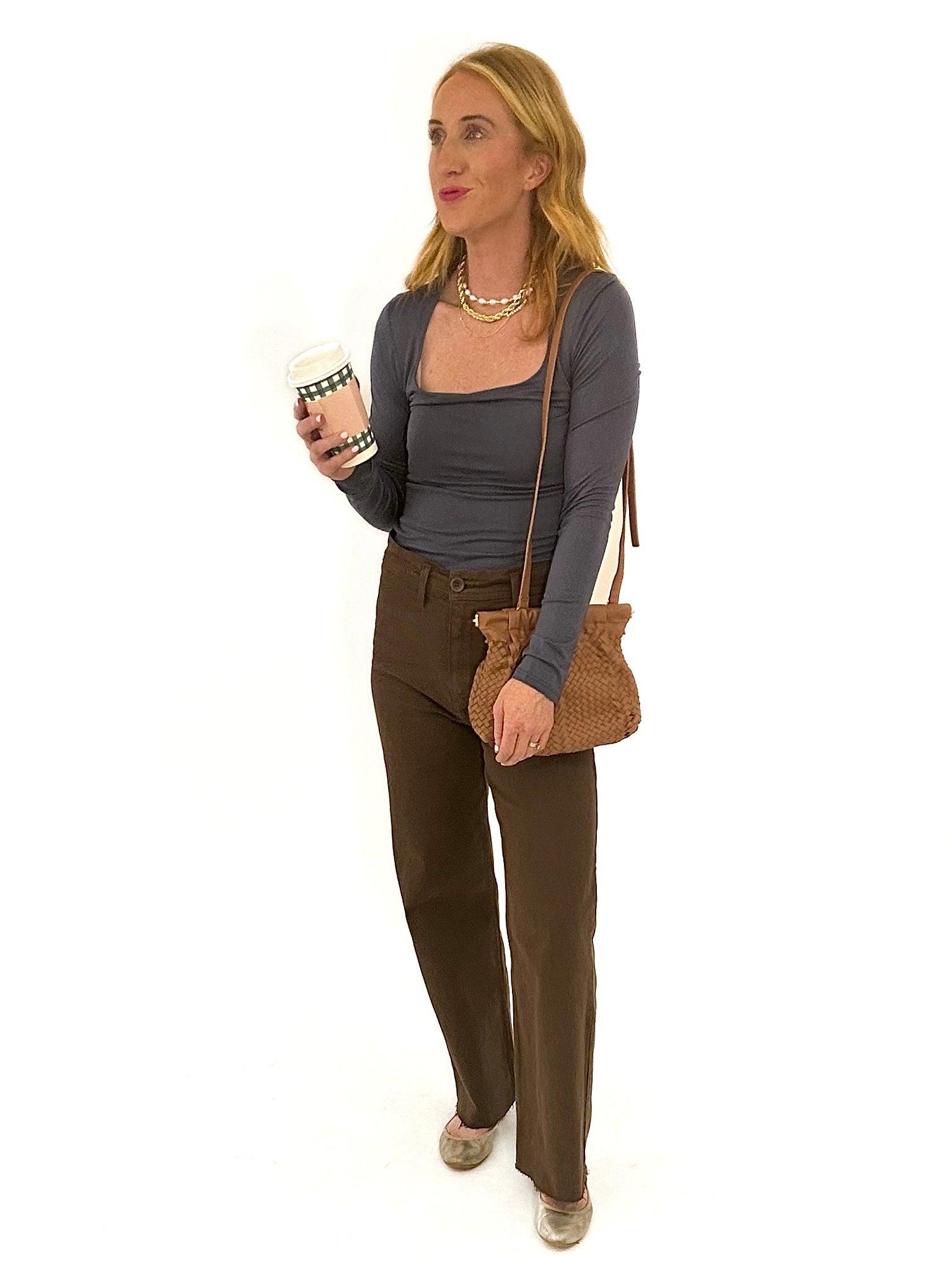 woven brown clutch