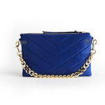 royal blue velvet purse with gold chain