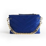 royal blue velvet purse with gold chain