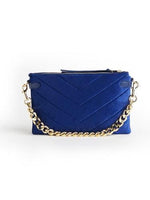 royal blue velvet purse with gold chain 