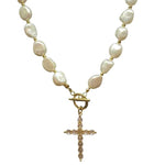Bezel Cross Necklace With Pearls - Alden+Rose LLC