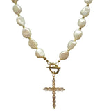 Bezel Cross Necklace With Pearls - Alden+Rose LLC