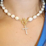 Bezel Cross Necklace With Pearls - Alden+Rose LLC