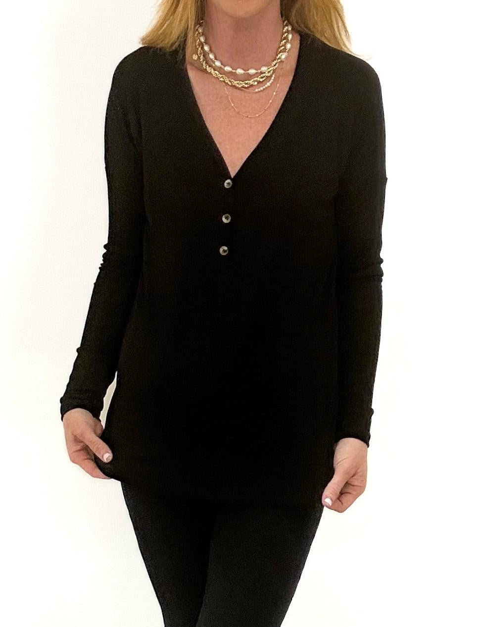 Basic Henley Thermal In Black - Alden+Rose LLC 