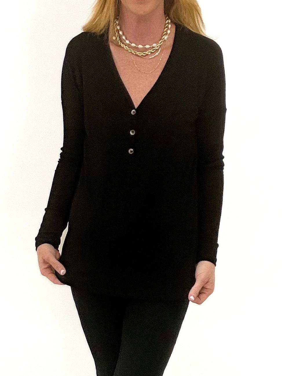 Basic Henley Thermal In Black - Alden+Rose LLC 