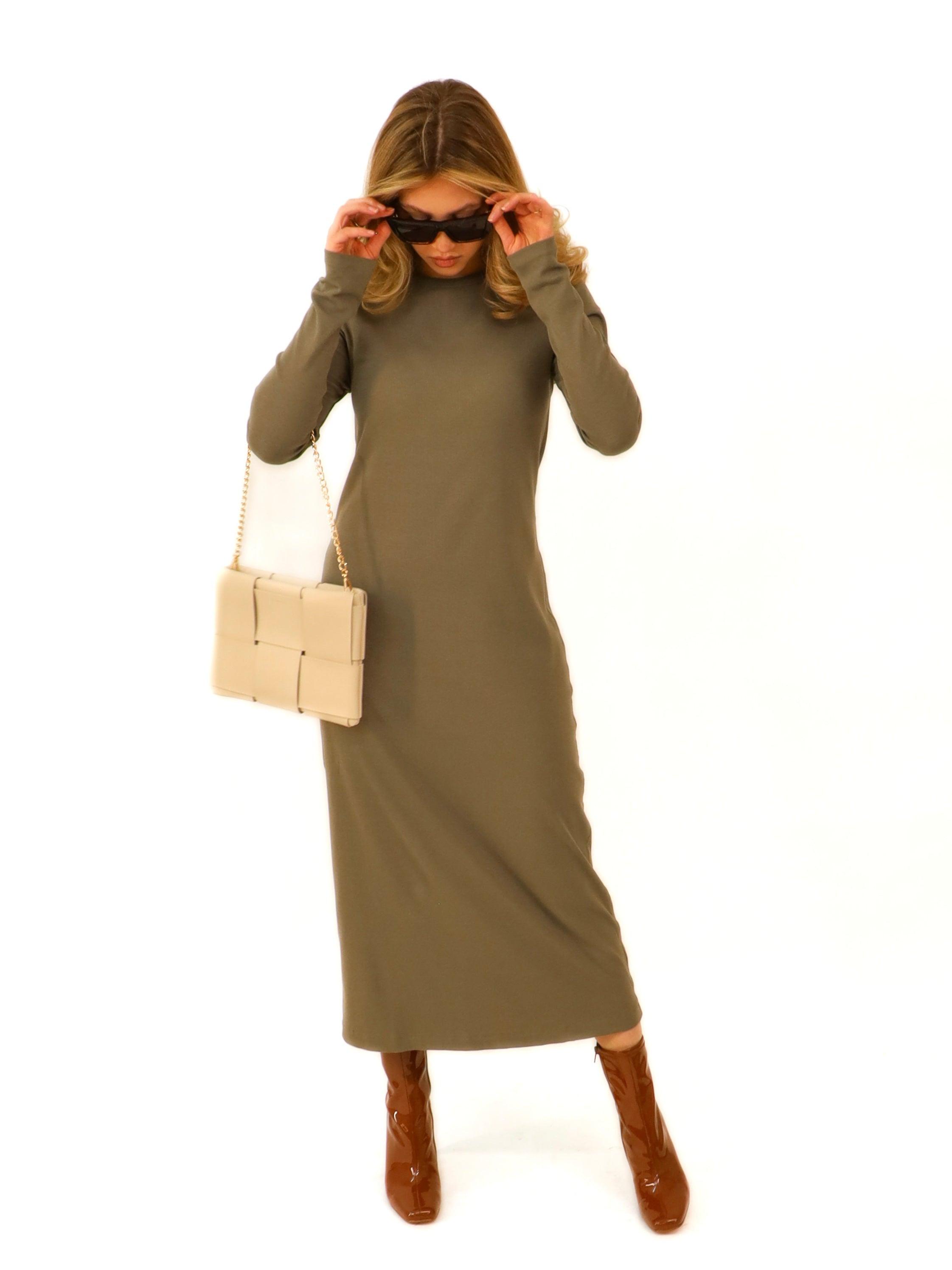 olive green body con dress