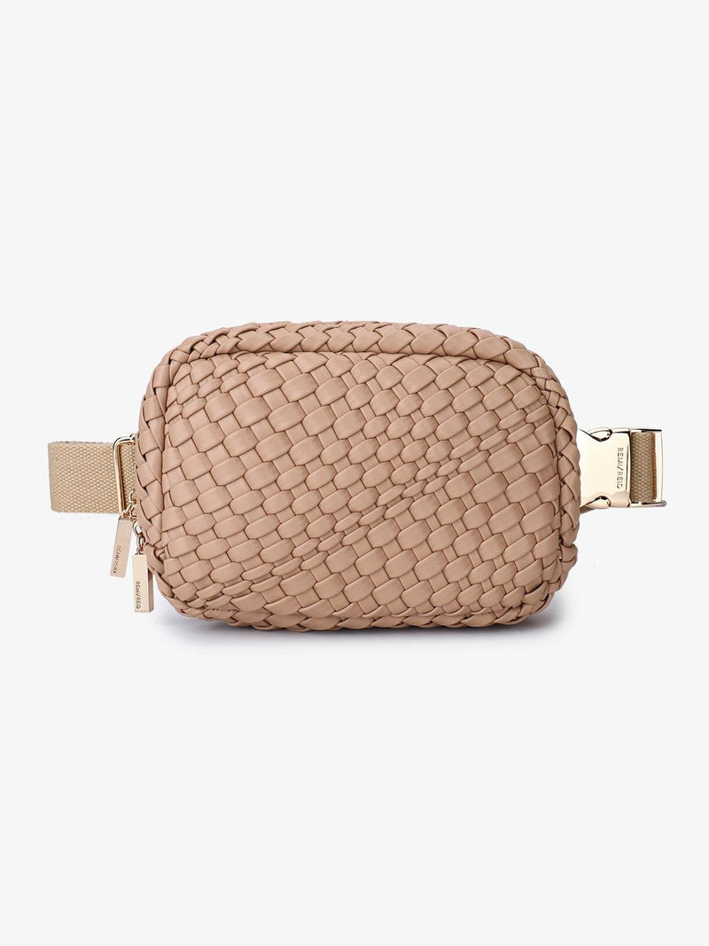 woven belt bag in taupe