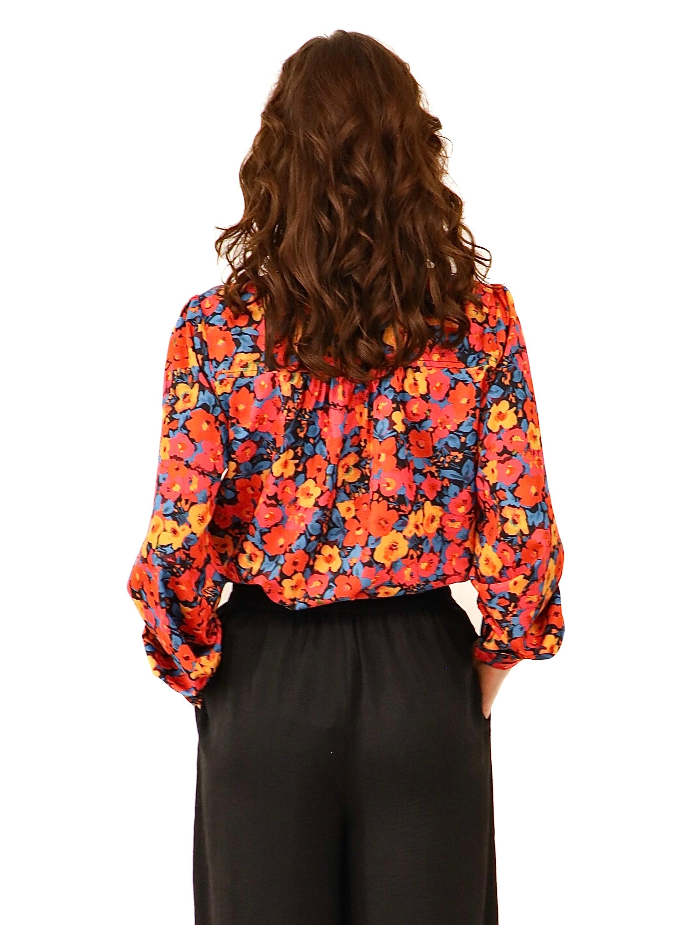 Grazino Floral Satin Top - Alden+Rose LLC 