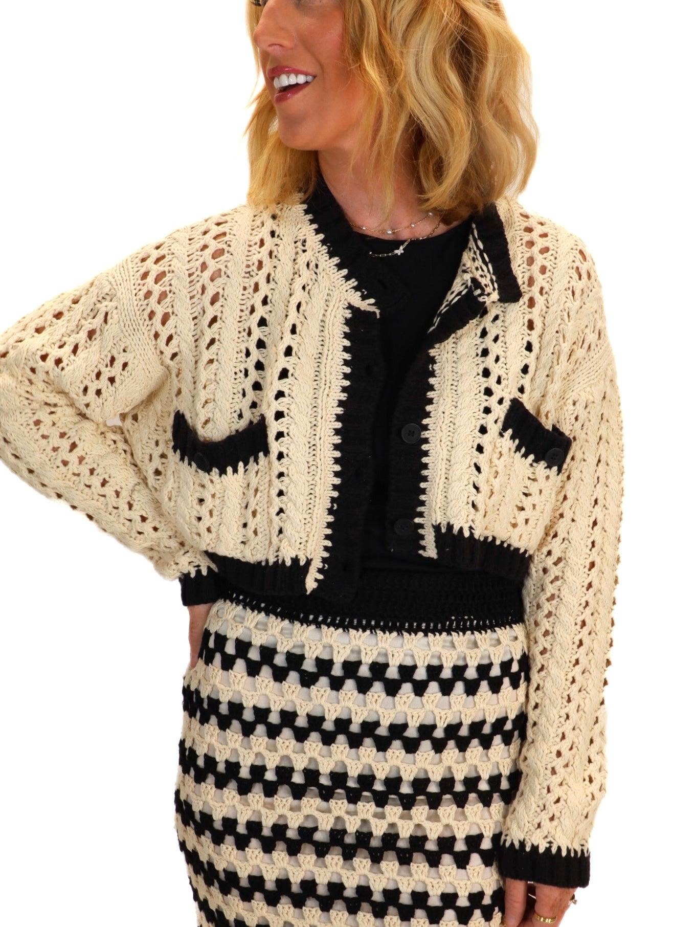 Hooked On You Crochet Knit Sweater - Alden+Rose LLC 