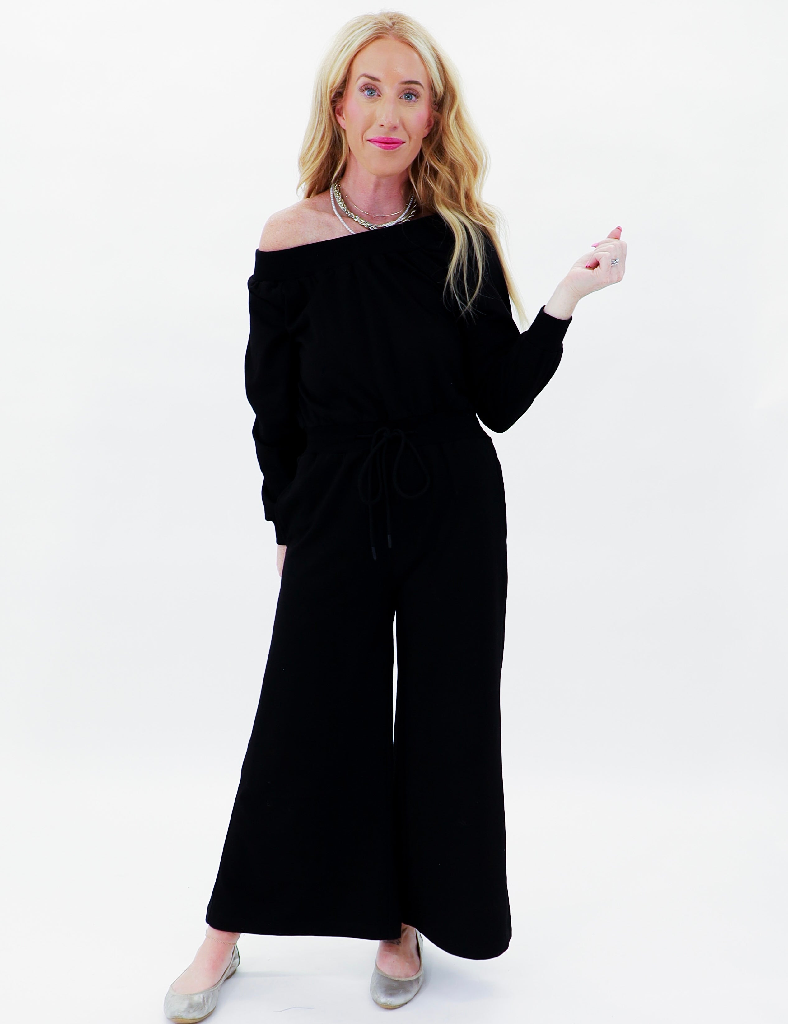 Off Duty Off The Shoulder Jumpsuit