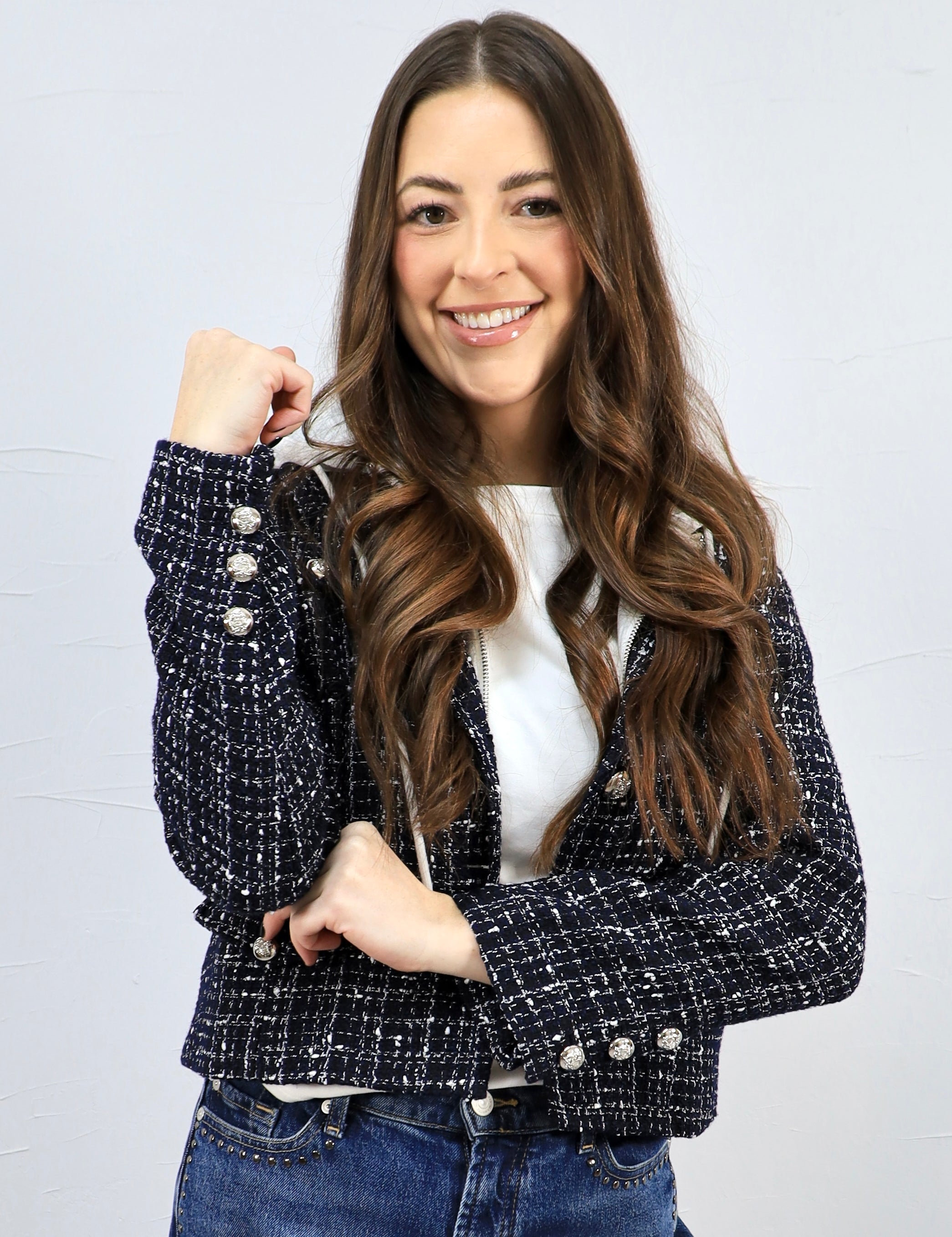 Brooklyn's Tweed Hooded Blazer