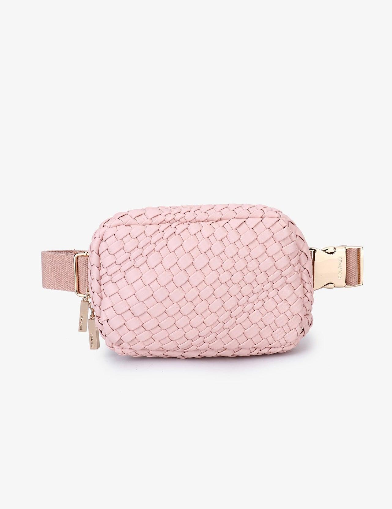 woven belt bag in pink 