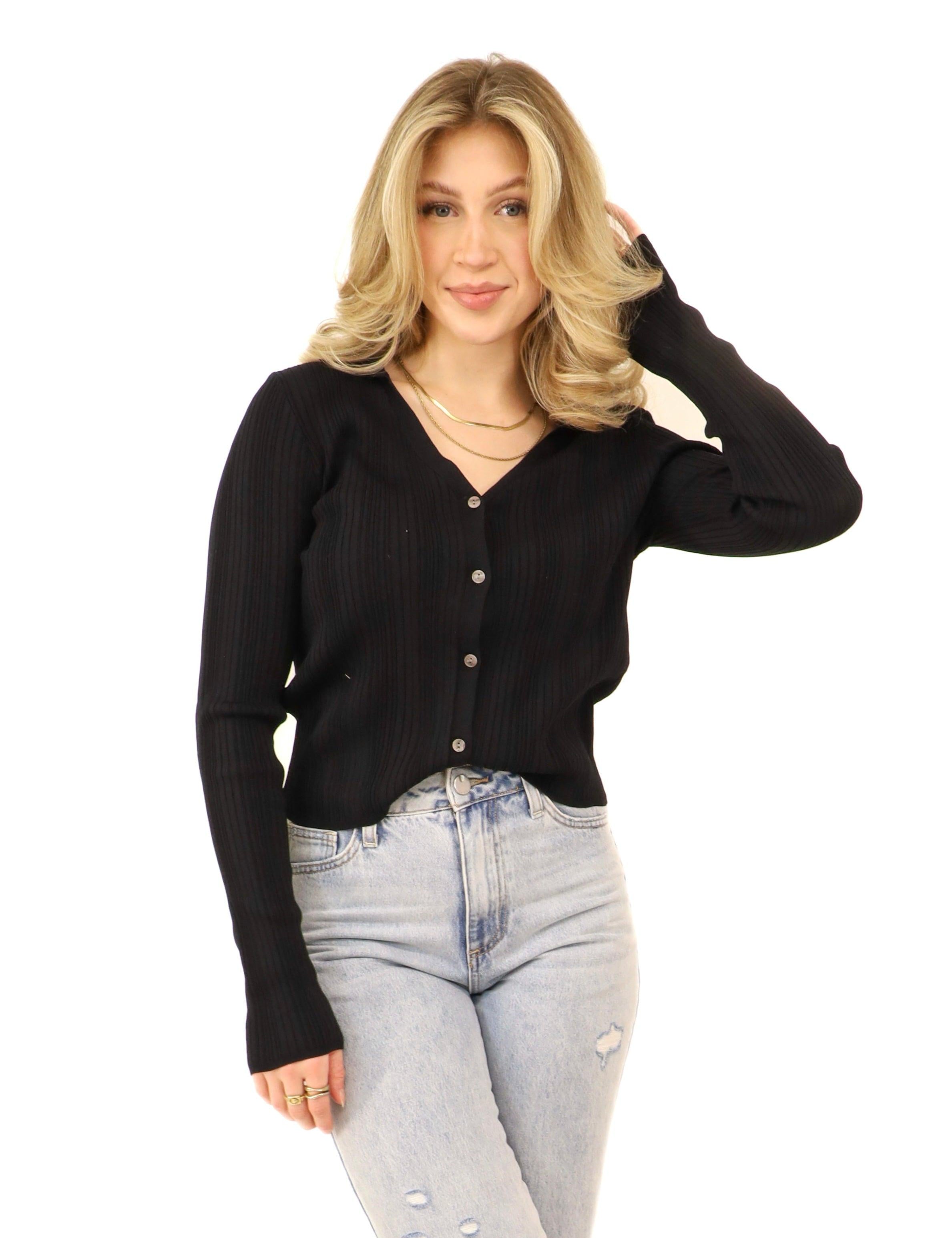 button down black top