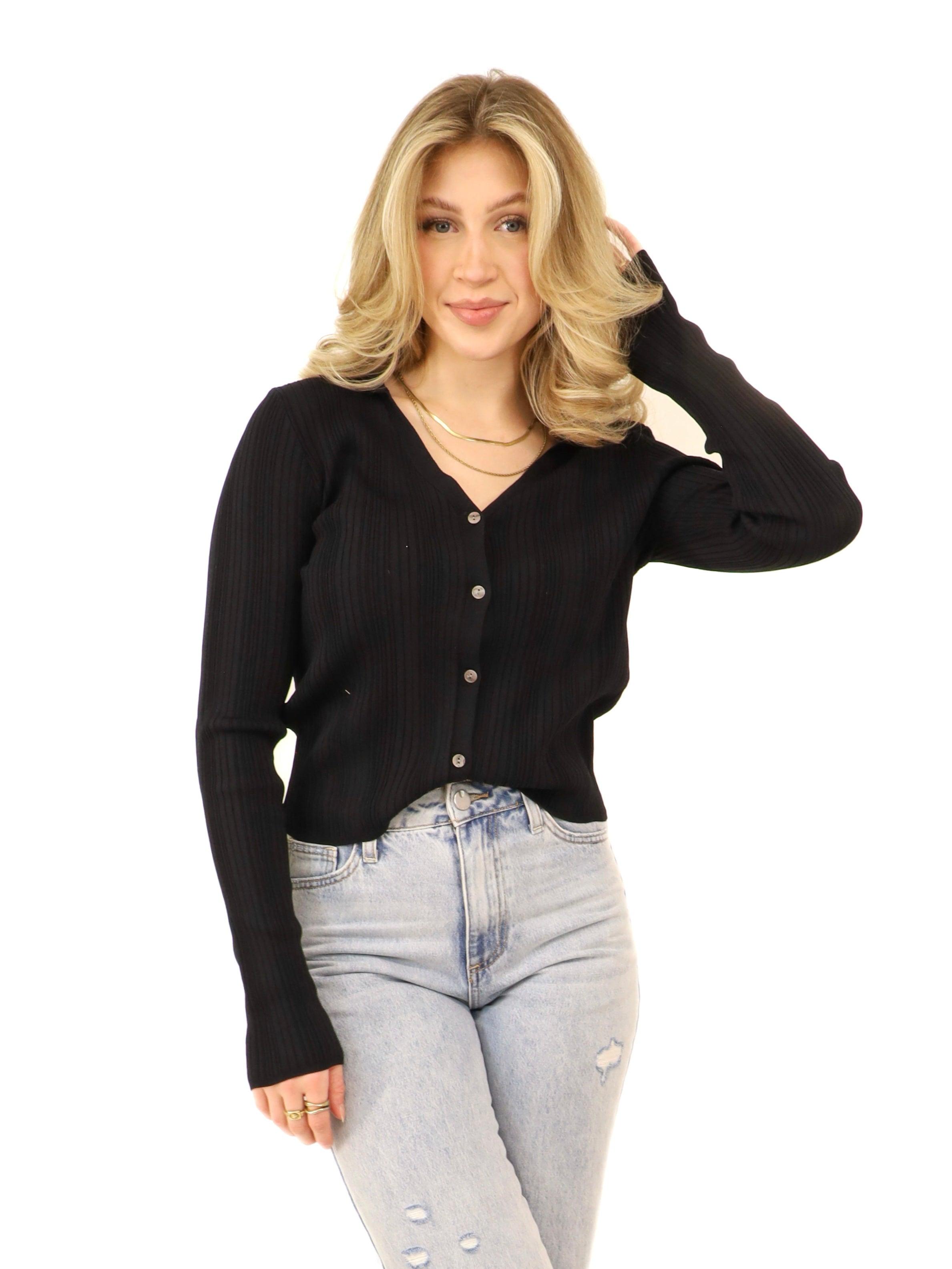 button down black top