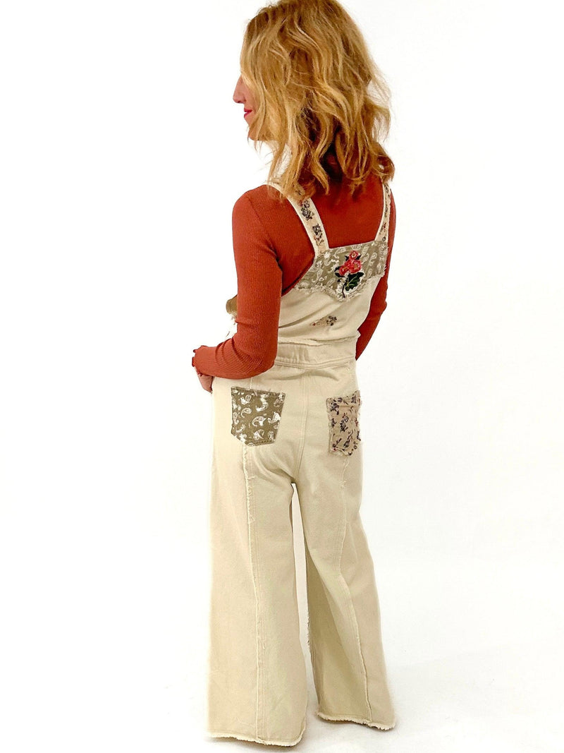 oversized overalls with patchwork detail