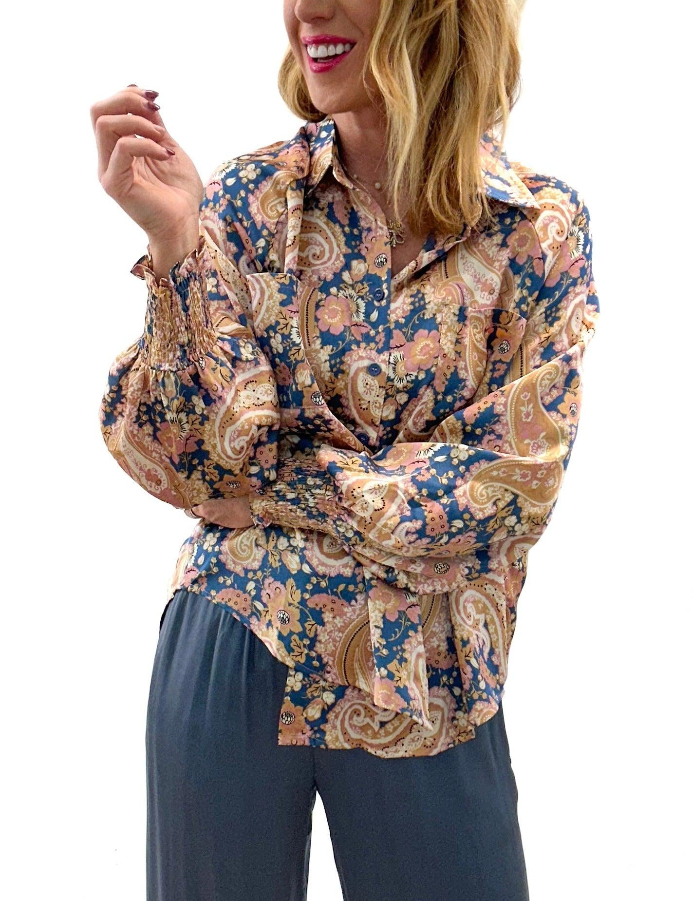 paisley print satin blouse