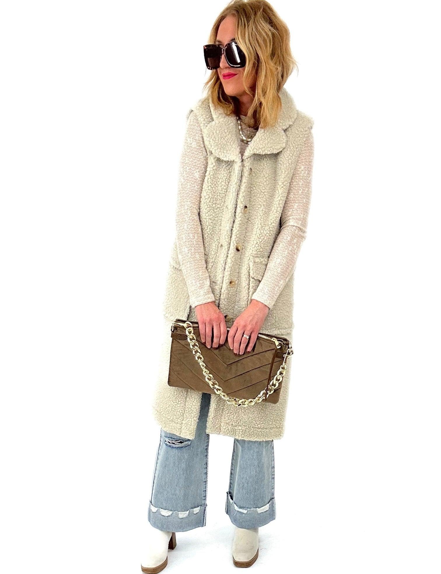 oversized sherpa vest lined with satin