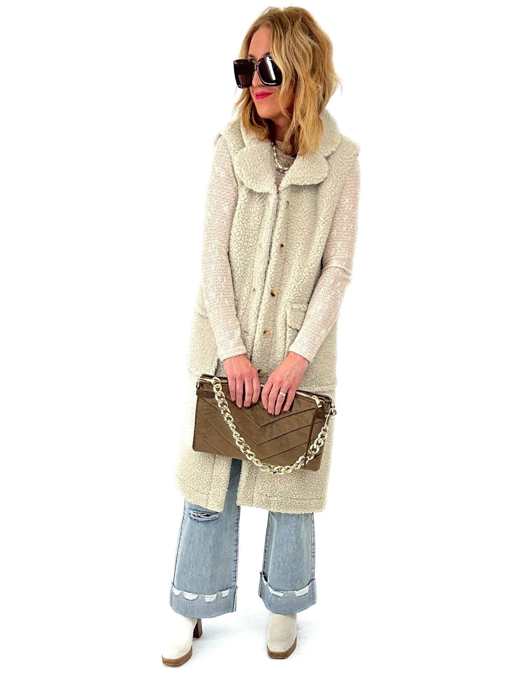 oversized sherpa vest lined with satin