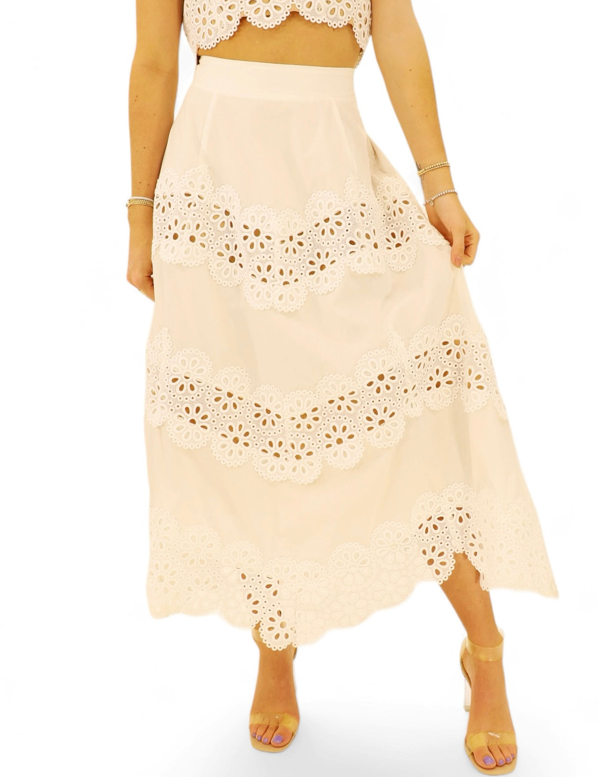 Eyelet skirt set 