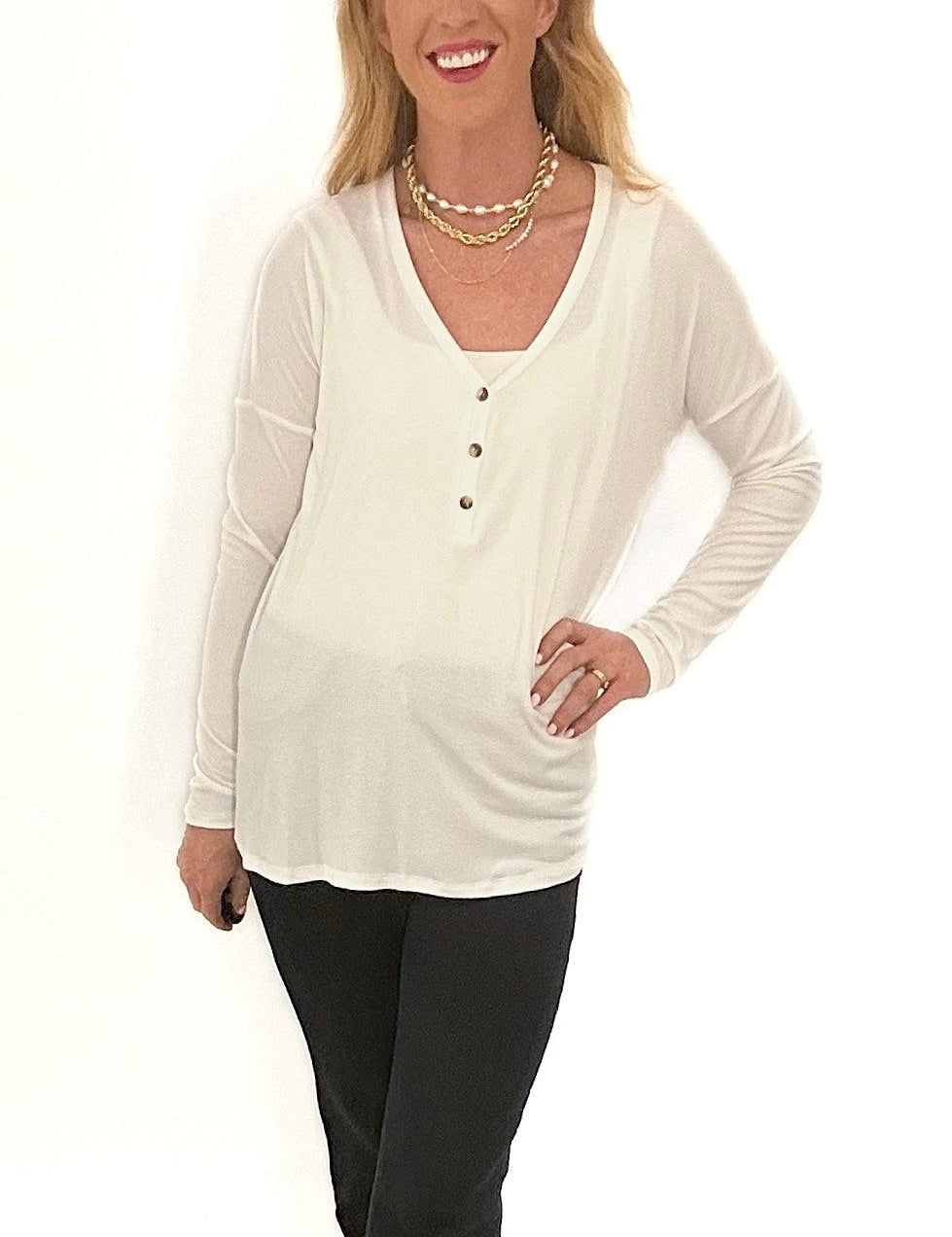 Basic Henley Thermal In White - Alden+Rose LLC 