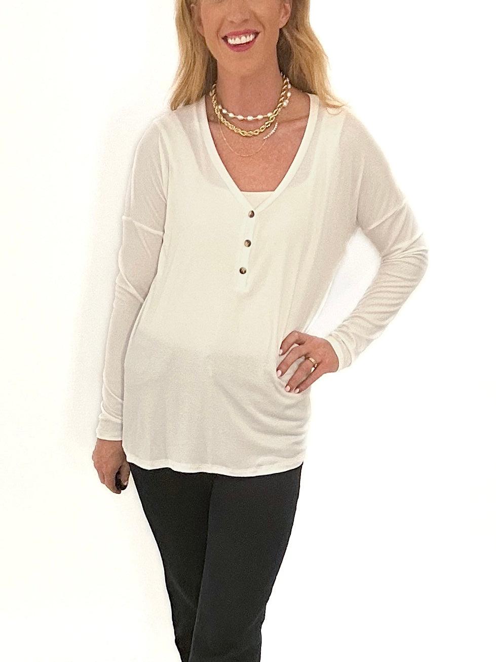 Basic Henley Thermal In White - Alden+Rose LLC 