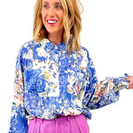 bright blue satin blouse