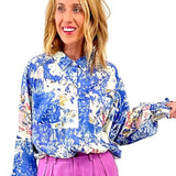 bright blue satin blouse