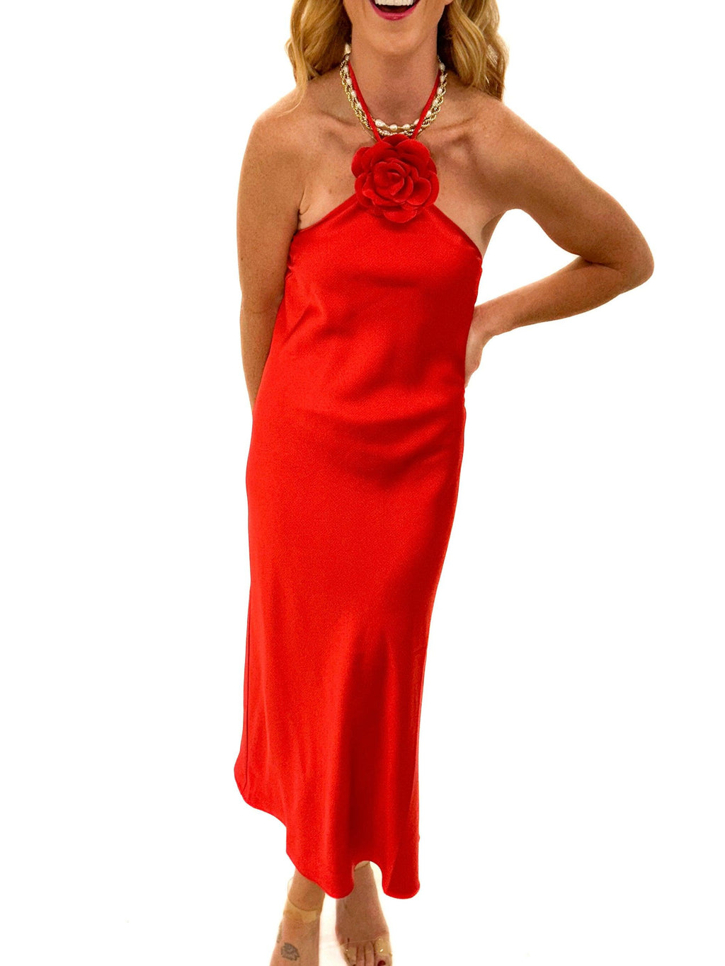 Rosies Red Satin Dress - Alden+Rose LLC 