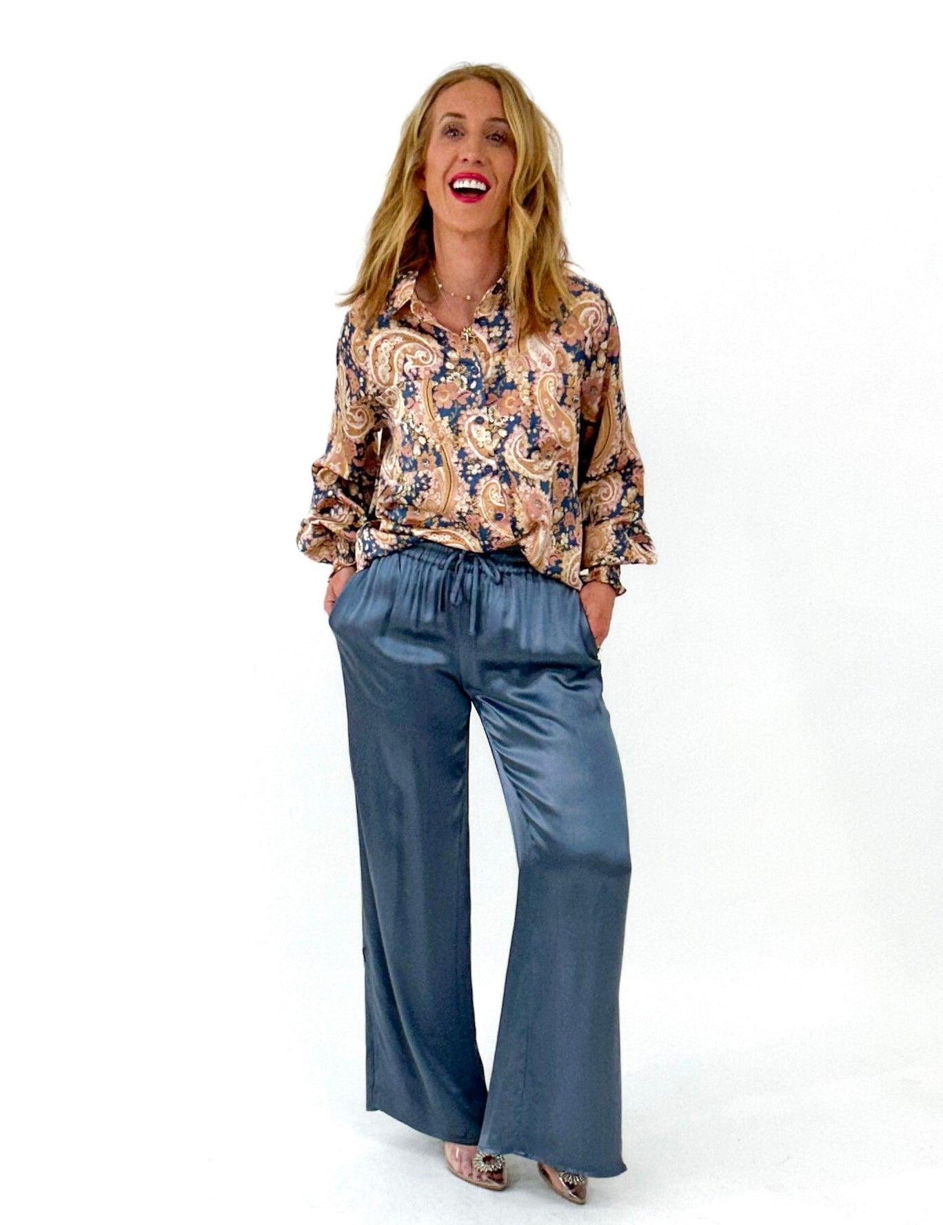 blue satin pant