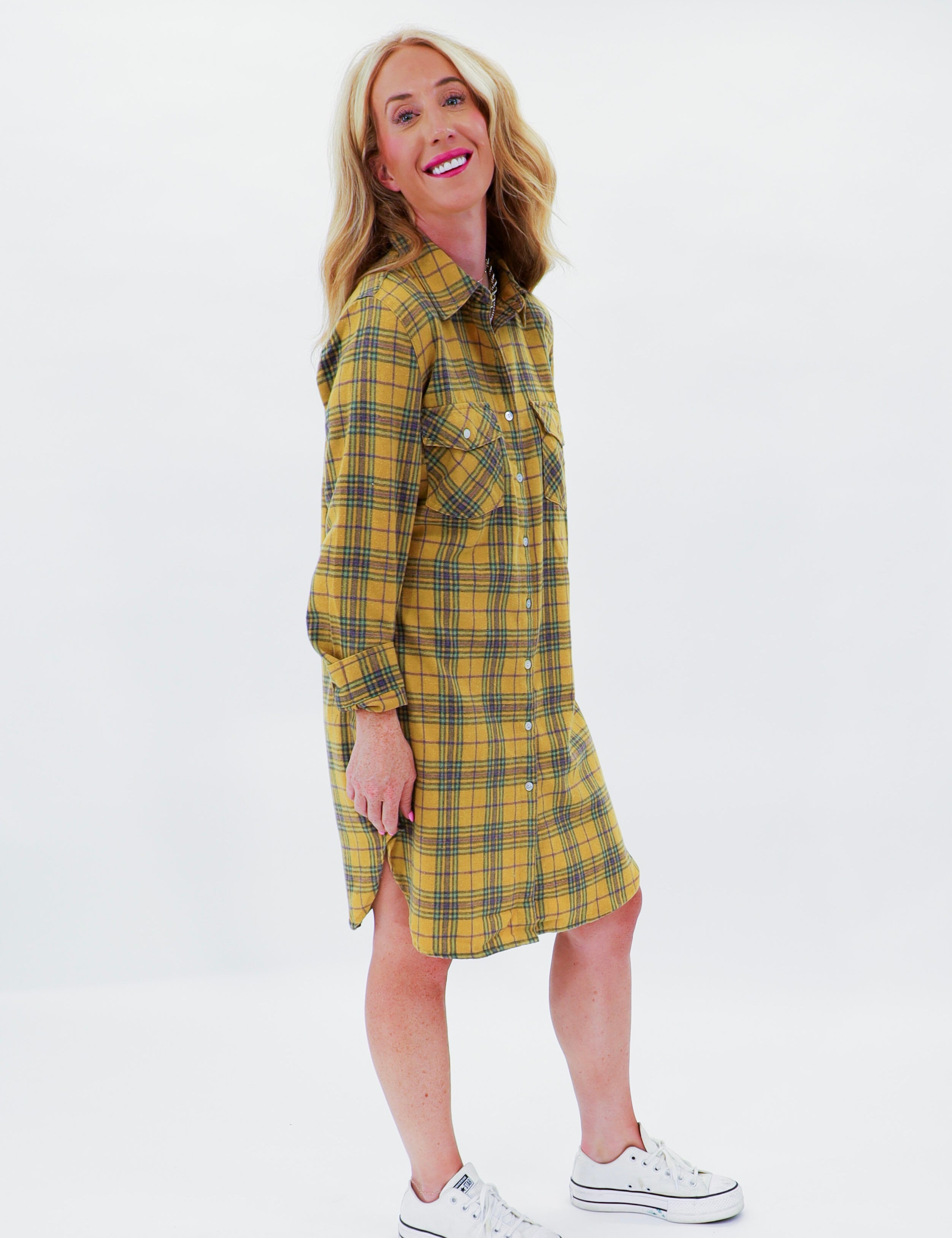 Plaid and Dreams Button Dress