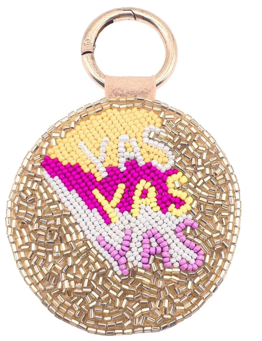 Pink and gold beaded keychain 