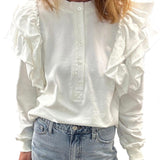 ruffled white sweater