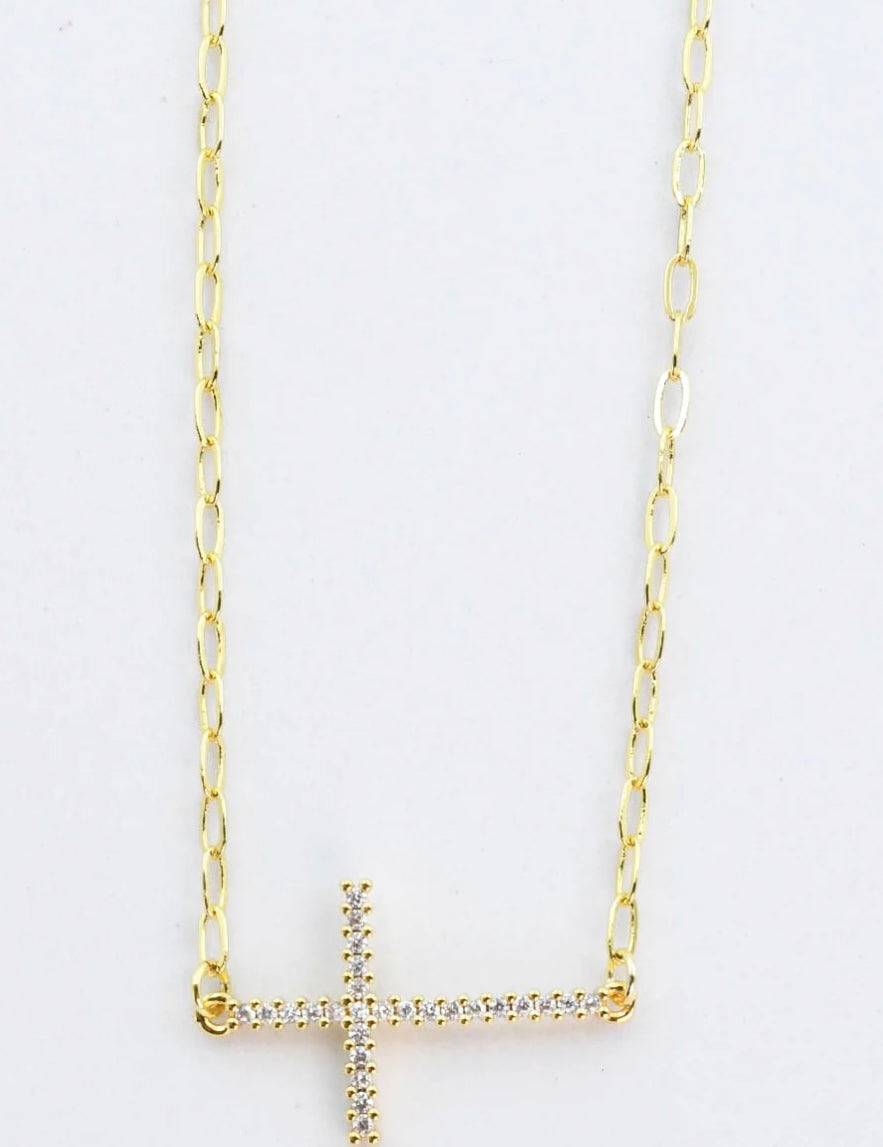 Side Gold Cross Necklace