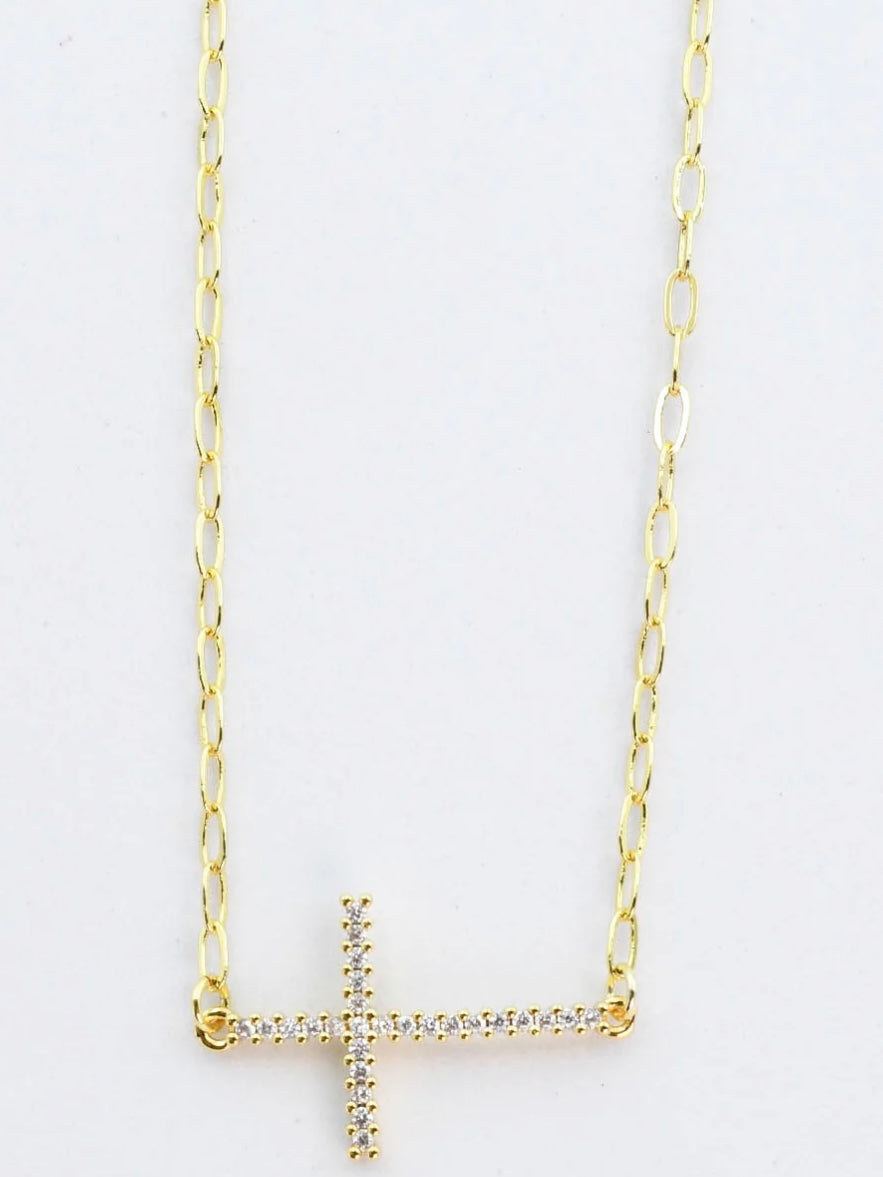Side Gold Cross Necklace