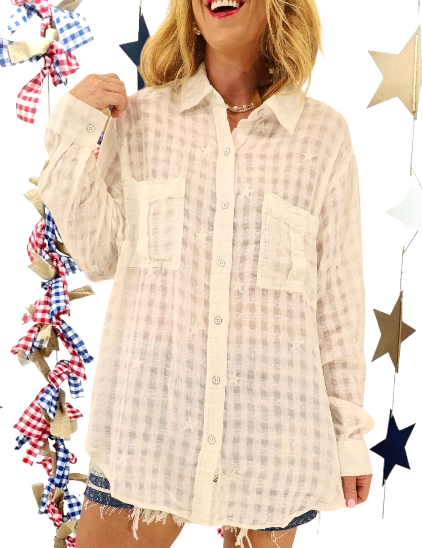 White button down with stars