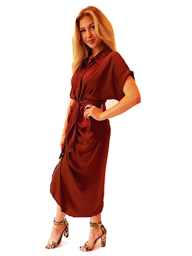 Elissa's Satin Wrap Dress (Cinnamon)