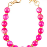 Hot pink beaded bag charm with gold rhinestone spacers and dual swivel lobster clasps